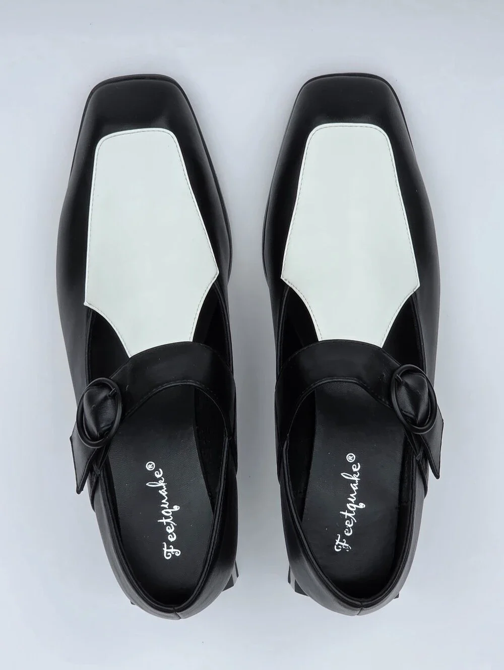Feetquake Women's 12M Black White Mary Jane Pumps Square Toe Block Heel Shoes
